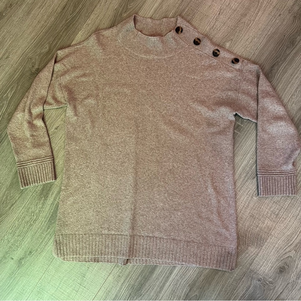 LOFT Outlet Taupe Knit Sweater with Button Accents—XL